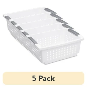 (5 pack)Medium Stacking Basket, Open Plastic Bin, Space Saving Organizers, White - Picture 1 of 9