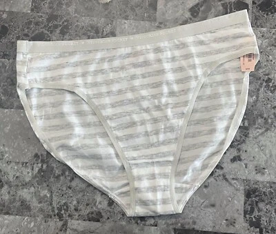 NWT VICTORIA'S SECRET M GRAY WHITE STRIPE LOGO BAND RARE HIGH LEG BRIEF PANTIES - Image 1 of 3