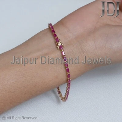 Natural Ruby Gemstone 14k Solid Yellow Gold Charm Bracelet Stackable Jewelry - Image 1 of 4