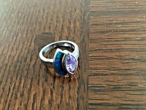 Beautiful Sterling Silver Amethyst and Opal designer AK Ring Sz 5.25 - Picture 1 of 4