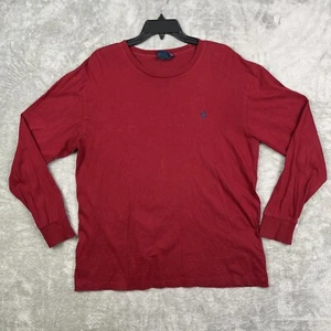 Polo Ralph Lauren Shirt Mens Medium Maroon Red Long Sleeve Soft Blue Pony - Picture 1 of 7