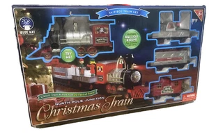 Tren de Navidad North Pole Junction 20 ft luces de pista sonidos sombrero azul juguete usado - Imagen 1 de 7