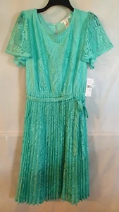 NWT Studio One New York Aqua Lace Dress Elastic Waist Pleated Bottom Size 16 - Picture 1 of 8