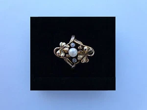 Art Nouveau Christmas 14K Gold Diamond Toi & Moi Trinity Clover Shamrock Ring 9☘ - Picture 1 of 10