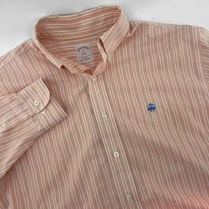 Brooks Brothers Mens Striped Button Down Long Sleeve Shirt Medium Cotton Peach - Picture 1 of 12