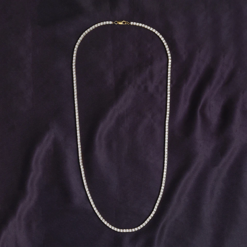 Cadena de collar de 1 fila de diamantes genuinos enchapados en oro amarillo para hombre 3,5 mm 24 pulgadas Foto 1 de 4