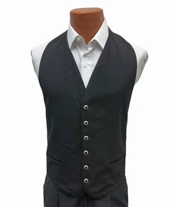 Men's Black Wool Tuxedo Vest High Cut Front 6 Metal Buttons with Satin Trim 3XL - Picture 1 of 3
