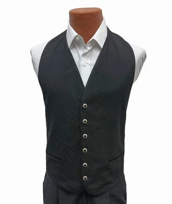 Men's Black Wool Tuxedo Vest High Cut Front 6 Metal Buttons with Satin Trim XL - Image 1 of 3