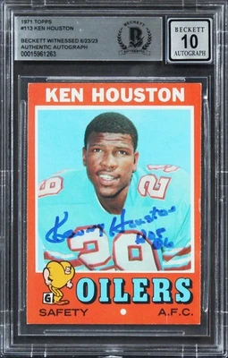 Oilers Ken Houston "HOF 06" 1971 assinado Topps #113 cartão de novato autografado 10! Laje BAS - Imagem 1 de 2