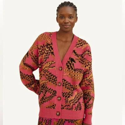 NUEVO FARM Rio Croco Rosa Tejido Cárdigan Suéter Gran Tamaño Abstracto Cocodrilo Talla M Foto 1 de 4