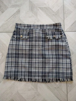 F&F Skirt Boucle Short Uk 12  Black White Checked Lined - Image 1 of 4