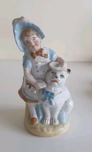 Antique Girl with Cat Numbered Porcelain Figurine - Picture 1 of 12