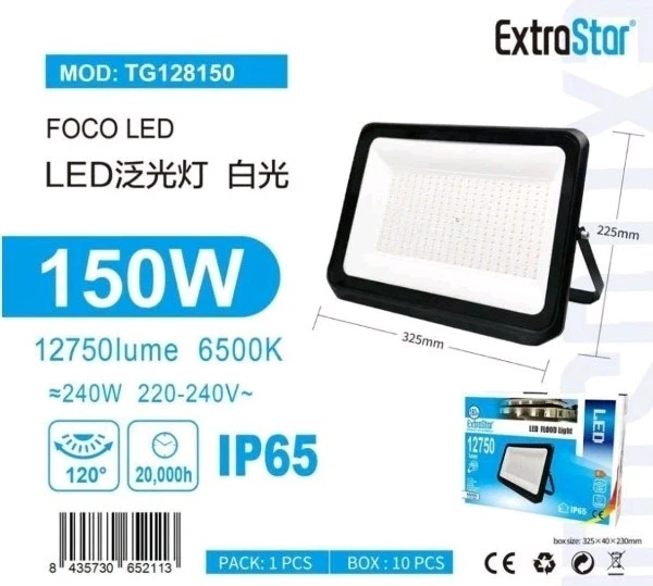 FARO LED PROIETTORE ESTERNO IP65 6500K 150W 12750 LUMEN LUCE FREDDA EXTRASTAR - Immagine 1 di 1