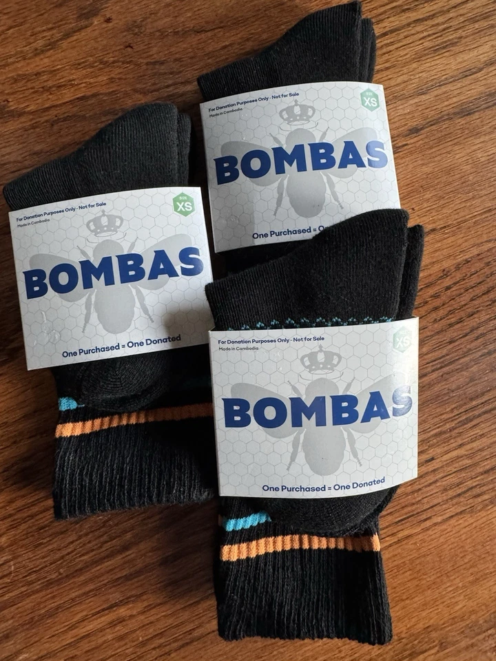 6 Pairs Black Bombas XS Socks HoneyComb Crew Calf X-SMALL Black Blue Orange
