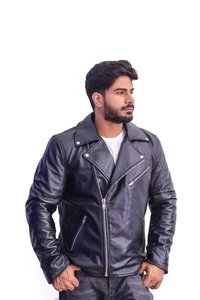 Café Racer Men Leather Jacket Black Biker Genuine Sheep skin Leather - Picture 1 of 10