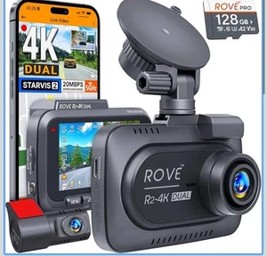 ROVE R2-4K DUAL Dash Cam anteriore e posteriore, sensore STARVIS 2, scheda 128GB inclusa in omaggio - Foto 1 di 9