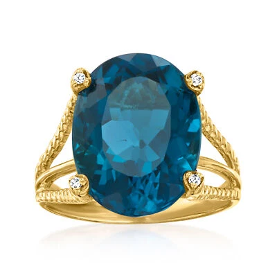 13.00 Carat London Blue Topaz Ring With Diamonds in 18kt Gold Over Sterling Foto 1 de 4