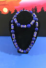 Antique Chinese Natural Lapis Laz Beads Enamel Necklace EarrIngs Set 青金石 Qing