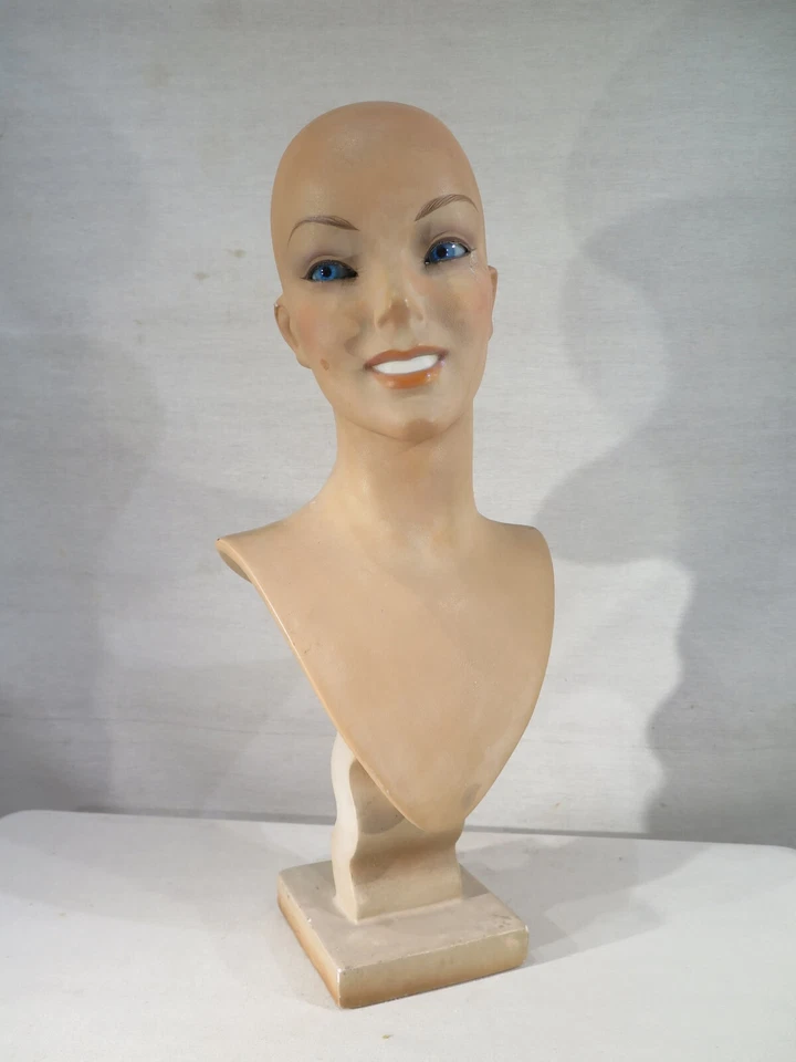 SIEGEL PARIS ANCIEN SUPERBE BUSTE MANNEQUIN MAGASIN JEUNE FEMME YEUX BLEUS 1930 - Photo 1/2