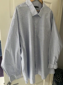 DOUBLE TWO BLUE WHITE CHECK PATTERN SHIRT 22" COLLAR EASY CARE ^ - Picture 1 of 5