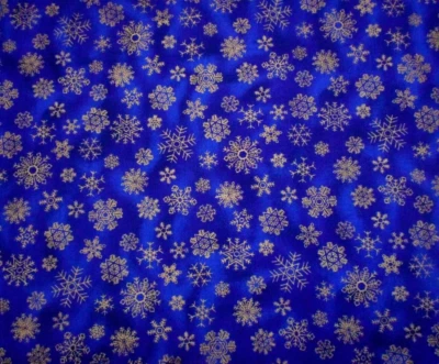 Tela de Navidad 1 1/3 Yarda Metálica Dorada Copos de Nieve en Algodón Azul Marino De Colección 33 Foto 1 de 2