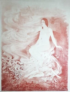 Eugène OGE [Allégorie, Femme dans ses rêves]. Lithographie. AFFICHE AVANT LETTRE - Bild 1 von 5