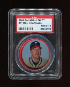 DEL CRANDALL 1963 SALADA JUNKET COINS #11 - PSA 8 NM-MT - MILWAUKEE BRAVES - Picture 1 of 2