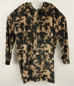 New Topshop Women Size 10 Black Tan Velour Tie Dye Sweatshirt Hoodie Mini Dress - Picture 1 of 6