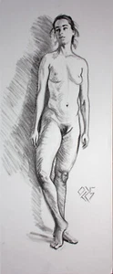 Original Female Charcoal on paper life Drawing nude Girl woman artwork realism - Picture 1 of 1
