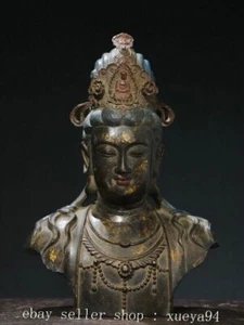 11.8" Budismo Chino Bronce Kwan-Yin GuanYin Diosa Buda Estatua Cabeza - Imagen 1 de 9