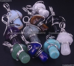 Natural Gemstones Mushroom Shape Reiki Chakra Healing Pendant Beads Wire Wrap - Picture 1 of 25