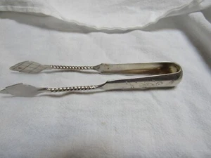 Antique Russian 84 Silver Engraved Pointed Twisted Tongs No Mono. - Picture 1 of 10