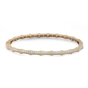 Pave Set Round Cut Diamond Bangle Bracelet 18K Yellow Gold 0.93Cttw - Picture 1 of 5
