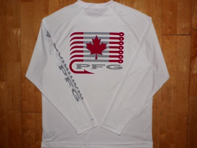 NUEVA COLUMBIA PFG Para Hombres PESCA CANADÁ Blanca OMNI-SOMBRA Mediana M Camisa Manga Larga Foto 1 de 4