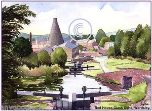 RED HOUSE GLASS CONE STOURBRIDGE WEST MIDS ARTISTS PRINT GREETINGS CARD 8"x 6" - Picture 1 of 1