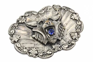 Antique Victorian Silver Plated Embossed Roaring Lion Rhinestone Repaired Brooch - Picture 1 of 8