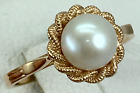Ussr Vintage Original Rose Gold White Pearl Cultured Ring 583 14K Baku 1980