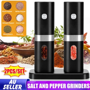 2X Electric Salt and Pepper Grinders Adjustable W/ Cleaning Brush Large Capacity - Picture 1 of 12