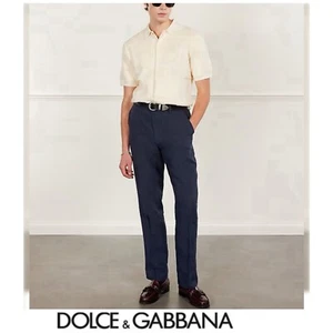 DOLCE & GABBANA Italy Men Navy Linen Blend Straight Leg Long Dress Pants Sz 42 - Picture 1 of 17