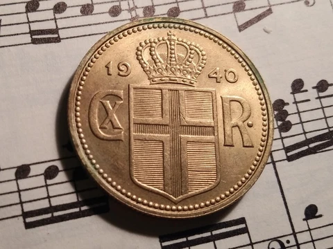 ICELAND 2 Kronur 1940 KM4.2 Al-Br 1-yr type King's Norton VERY RARE in TOP GRADE Cover