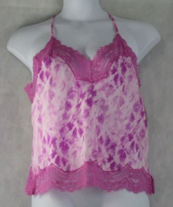 INC Women's Lace-Trim Satin Camisole Pajama Top, Pink Purple Tie Dye, Large - Picture 1 of 2