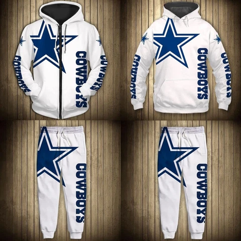 Dallas Cowboys Men's 2Pcs Tracksuit Jogging Suit Casual Hoodie Sports Pants GIft Cover
