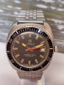 LANCO SEABORN 3000 AUTOMATIC PATINA BLACK DIAL SWISS MEN'S FULL WORKING VINTAGE - Picture 1 of 22