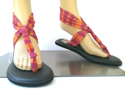 Sanuk Yoga Sling Ella Prints Sandalia Mujer EE. UU. 6,7, 10 Violeta Naranja 1018676 Foto 1 de 4