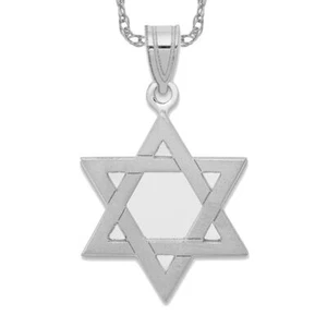 14K Solid White Gold Star of David Necklace - Picture 1 of 9