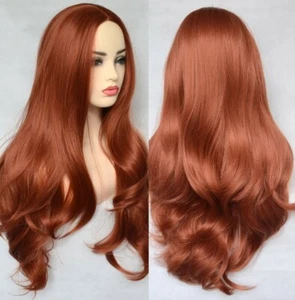 Cosplay wig Women Heat resistant hair Synthetic Full Head Copper Red Body Wavy - Picture 1 of 8