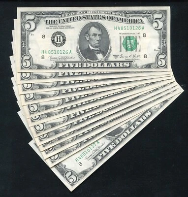 (12) CONSECUTIVE 1969-C $5 FRN FEDERAL RESERVE NOTES ST. LOUIS, MO GEM UNC - Image 1 of 2