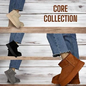 Women Low Ankle Warm Boots Comfy Faux Fur Slip On Platform Boots Shoes - Picture 1 of 19
