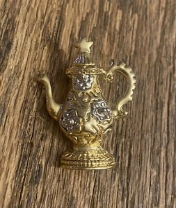 Vintage Gold & Silberton Blumen Teekanne mit Stern Brosche Pin - Bild 1 von 5