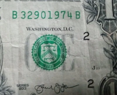 March 29th 1974 Birthday Note Fancy Serial Number $1 Bill 3/29/1974 B32901974B - Image 1 of 3